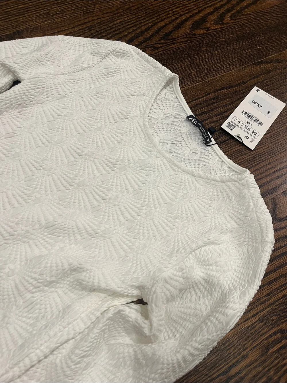 Zara White Textured Cropped Top